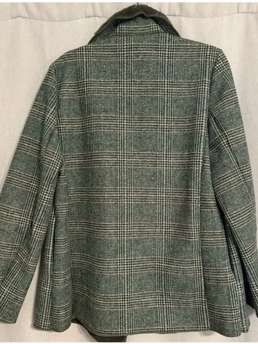 MELLODAY Olive Plaid Faux Fur-Lined Coat - Picture 3 of 4